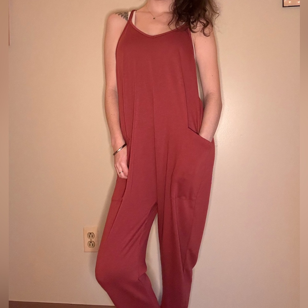 Freckled Poppy Women's Rust Sleeveless Relaxed Jumpsuit S With Pockets